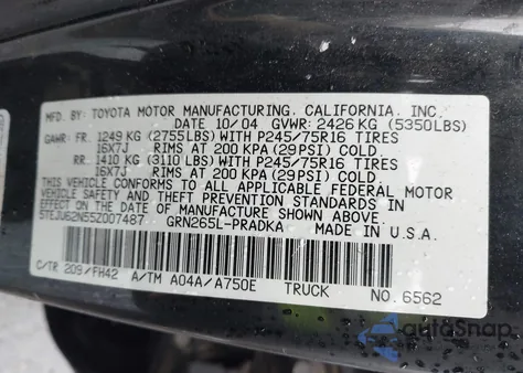 2005 Toyota Tacoma Prerunner V6 from USA, damaged, VIN 5TEJU62N55Z007487